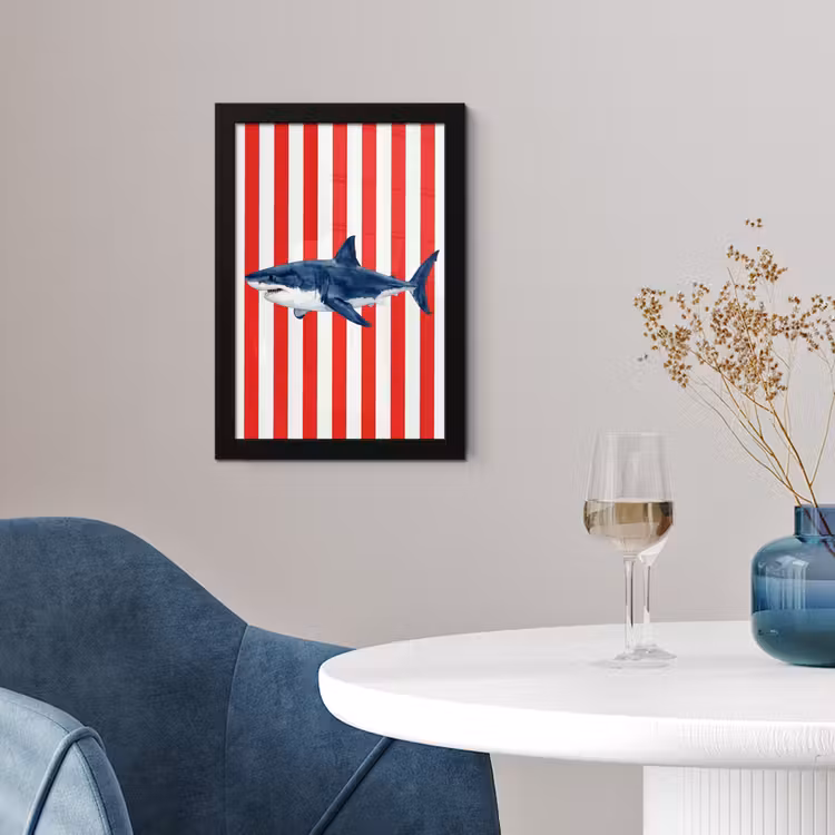 Poster met lijst - Vis - Haai - Zee - Illustratie - Blauw — 2