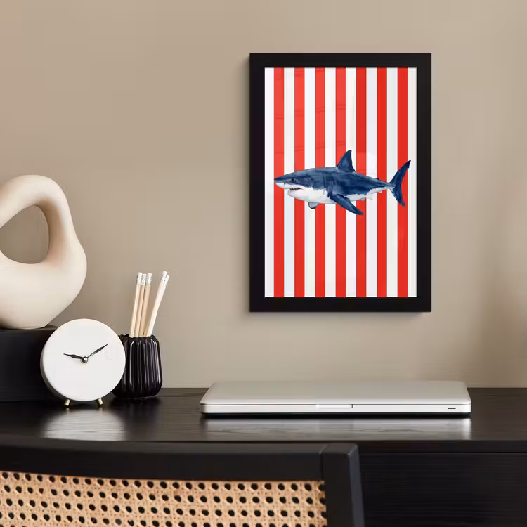 Poster met lijst - Vis - Haai - Zee - Illustratie - Blauw — 3