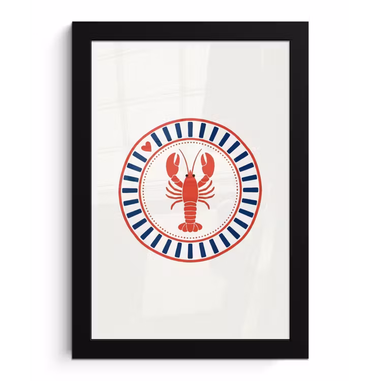Poster met lijst - Zeeleven - Kreeft - Embleem - Grafisch - Rood — 1