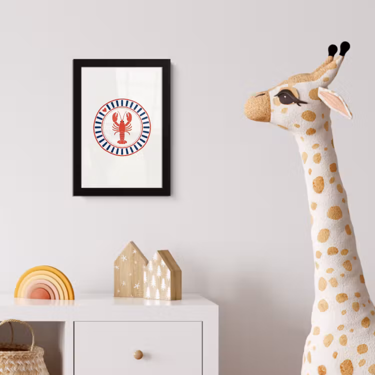 Poster met lijst - Zeeleven - Kreeft - Embleem - Grafisch - Rood — 5