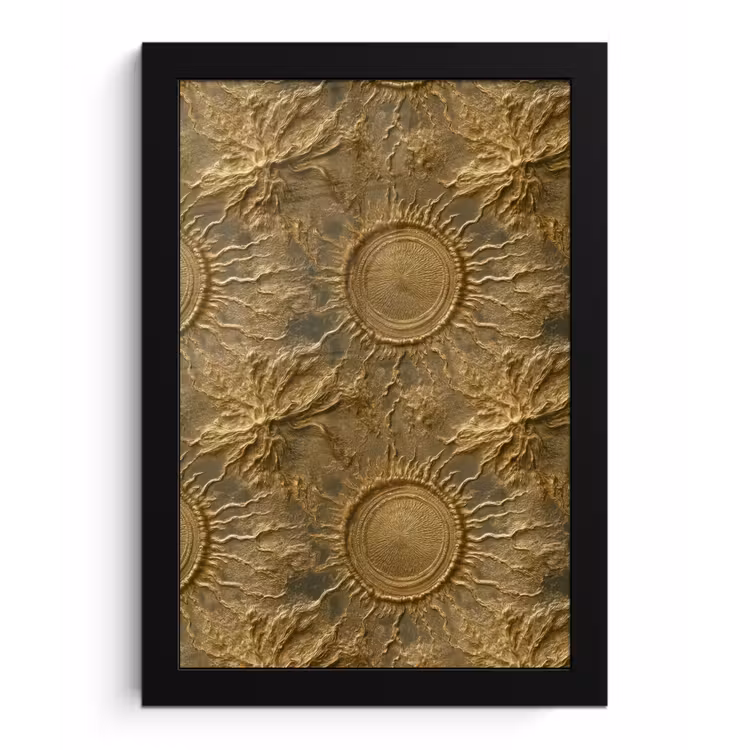 Poster met lijst - Zon - Reliëf - Antiek - Goud — 1
