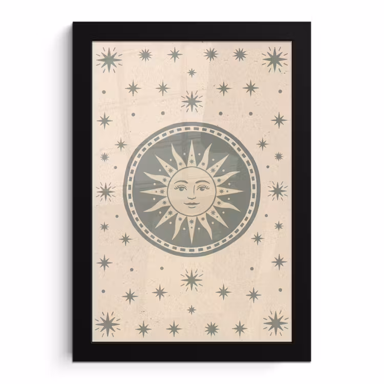 Poster met lijst - Zon - Sterren - Astrologie - Vintage - Groen — 1