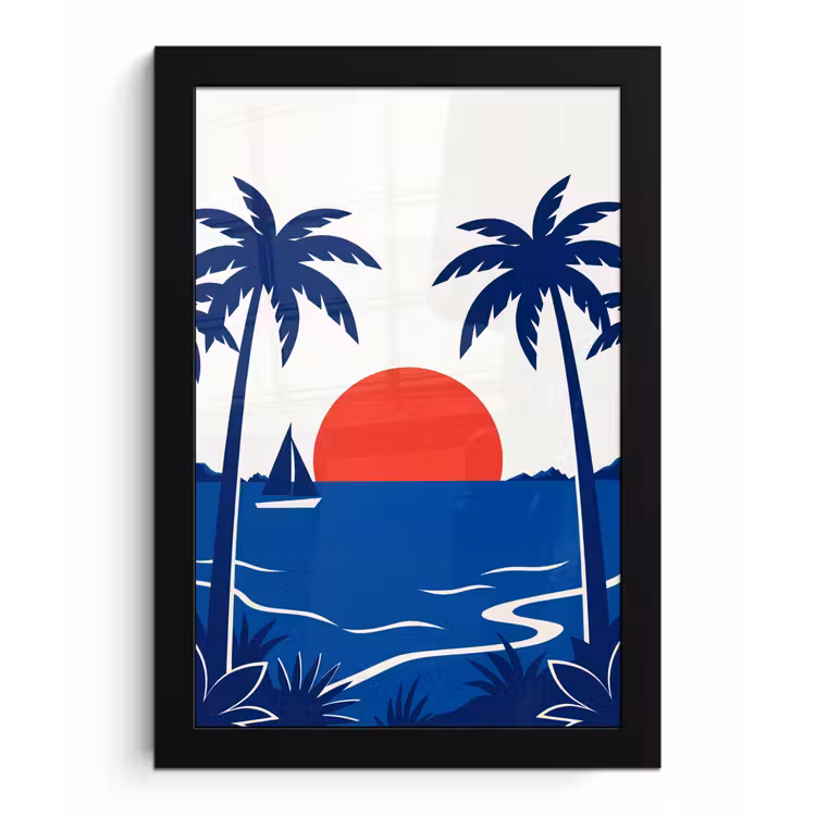 Poster met lijst - Zonsondergang - Zee - Palmboom - Tropisch - Modern — 1