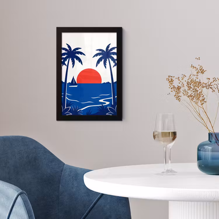Poster met lijst - Zonsondergang - Zee - Palmboom - Tropisch - Modern — 2