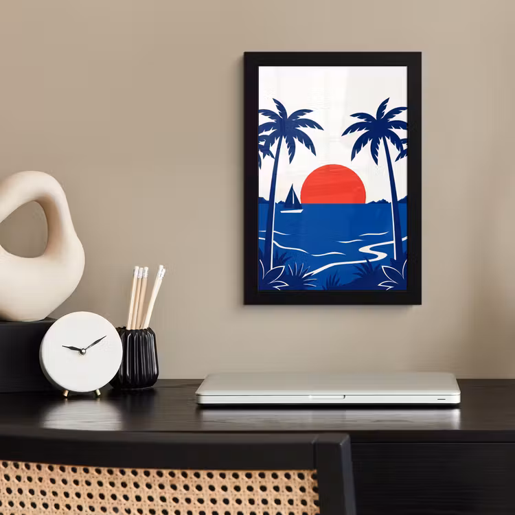 Poster met lijst - Zonsondergang - Zee - Palmboom - Tropisch - Modern — 3