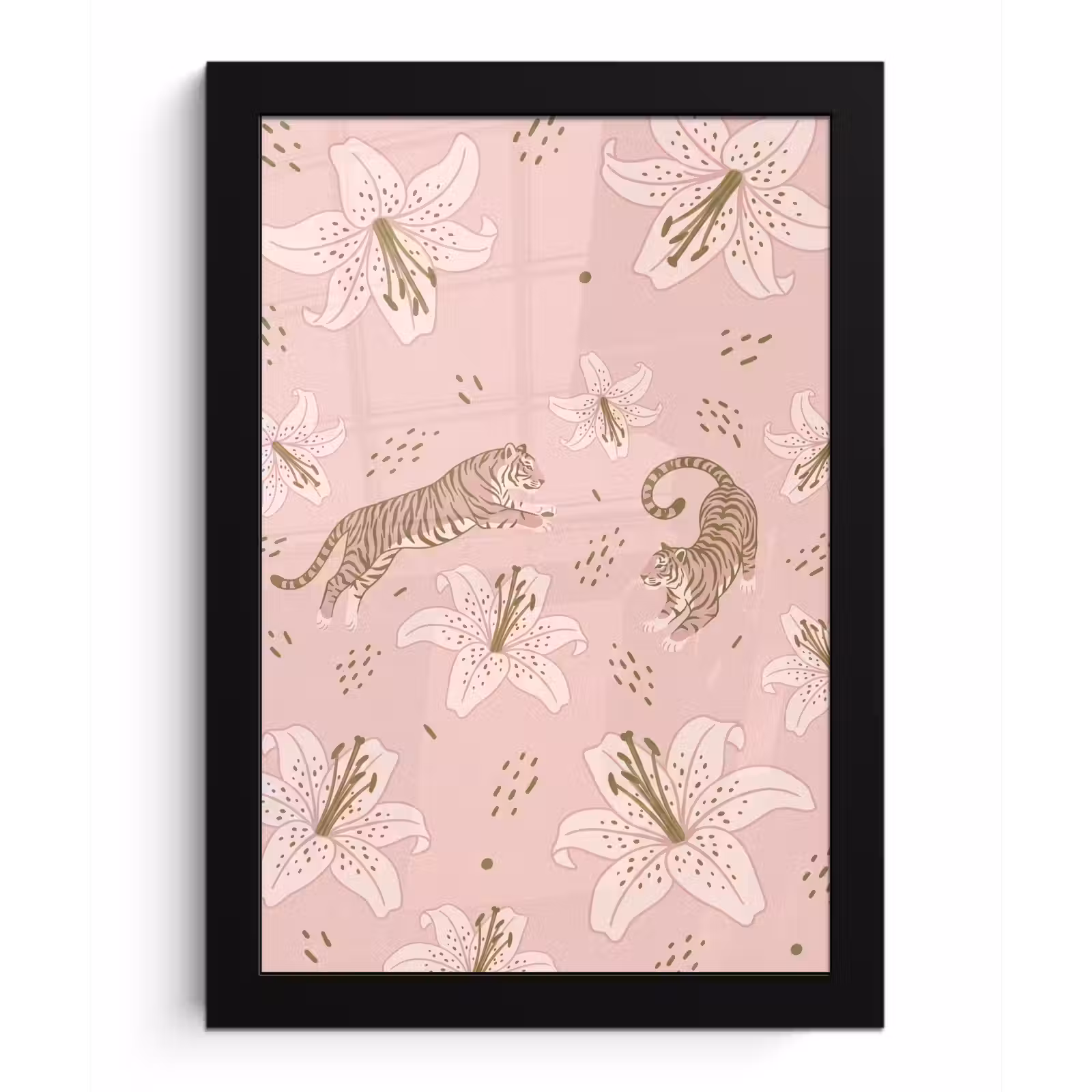 Poster met lijst - Kat - Springend - Bloemen - Abstract - Roze — 1
