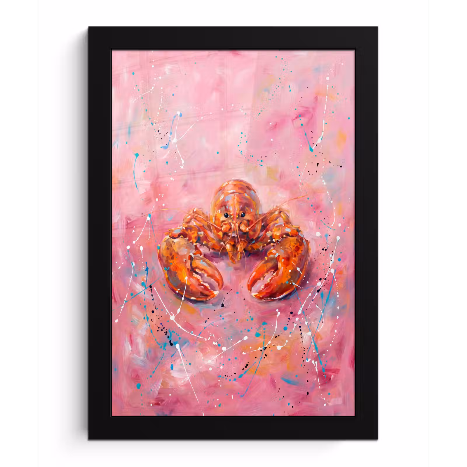 Poster met lijst - Zeeleven - Kreeft - Spatters - Abstract - Roze — 1
