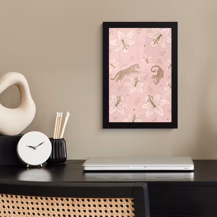 Poster met lijst - Kat - Springend - Bloemen - Abstract - Roze — 3