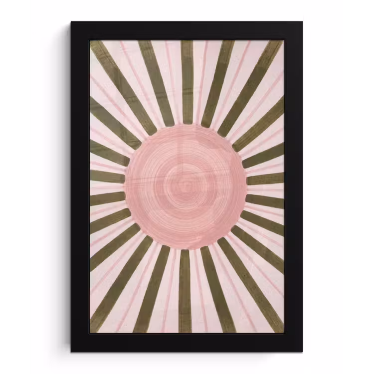 Poster met lijst - Patroon - Cirkel - Stralen - Abstract - Roze — 1