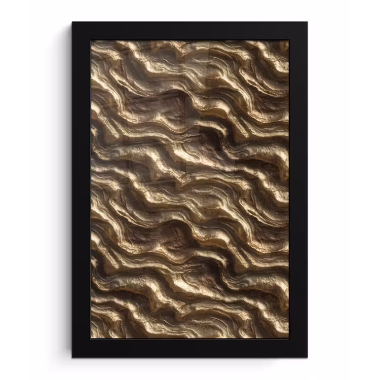 Poster met lijst - Reliëf - Golven - Abstract - Bronsgoud — 1