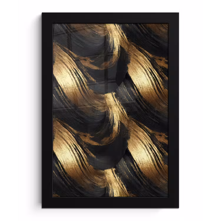 Poster met lijst - Verfstreken - Abstract - Goud - Zwart — 1