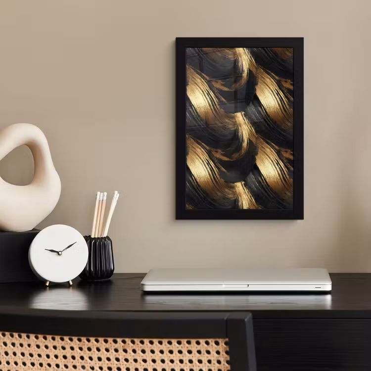 Poster met lijst - Verfstreken - Abstract - Goud - Zwart — 3