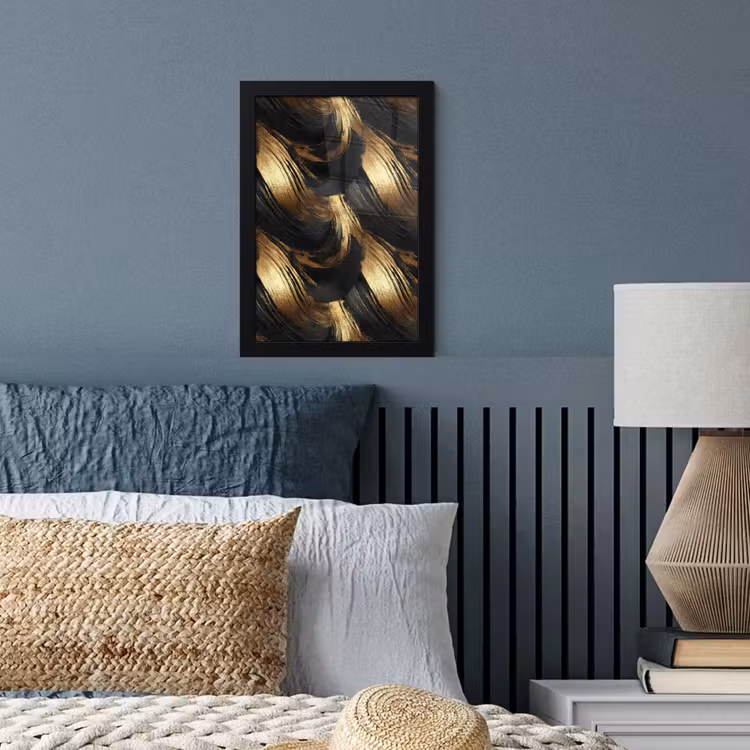 Poster met lijst - Verfstreken - Abstract - Goud - Zwart — 4