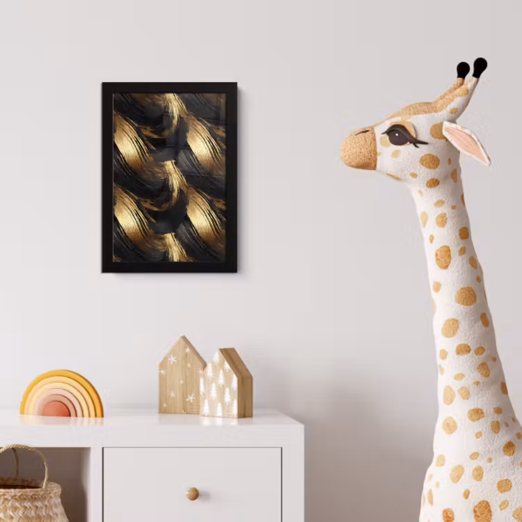 Poster met lijst - Verfstreken - Abstract - Goud - Zwart — 5