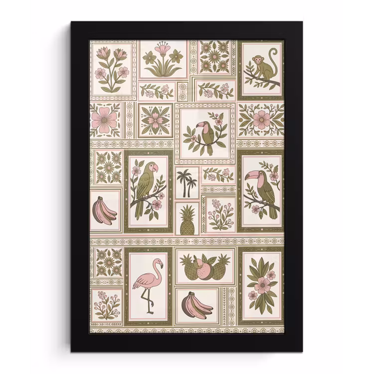 Poster met lijst - Vogel - Tropisch - Patroon - Decoratief - Groen — 1
