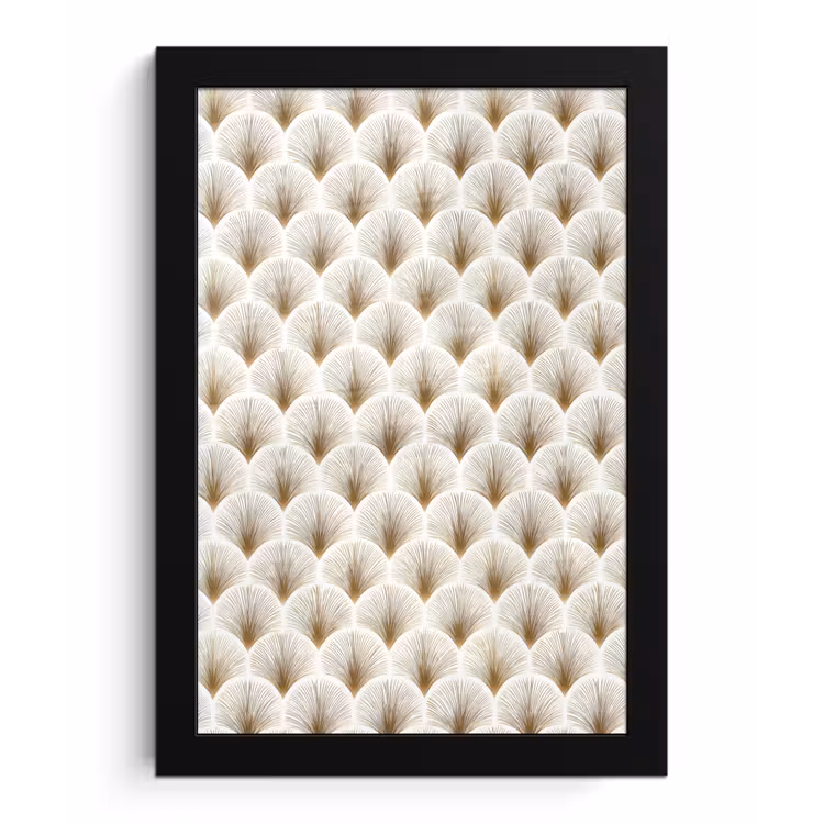 Poster met lijst - Waaiers - Art Deco - Elegant - Goud - Wit — 1