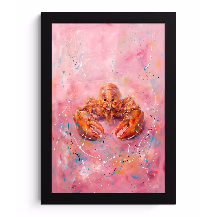 Poster met lijst - Zeeleven - Kreeft - Spatters - Abstract - Roze — 1