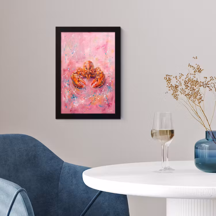 Poster met lijst - Zeeleven - Kreeft - Spatters - Abstract - Roze — 2