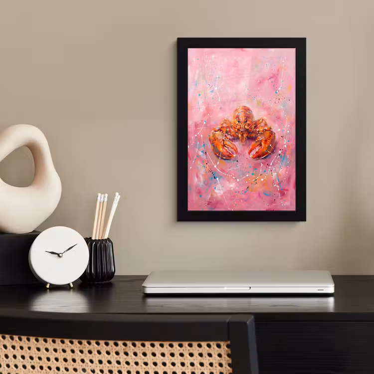 Poster met lijst - Zeeleven - Kreeft - Spatters - Abstract - Roze — 3