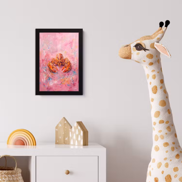 Poster met lijst - Zeeleven - Kreeft - Spatters - Abstract - Roze — 5