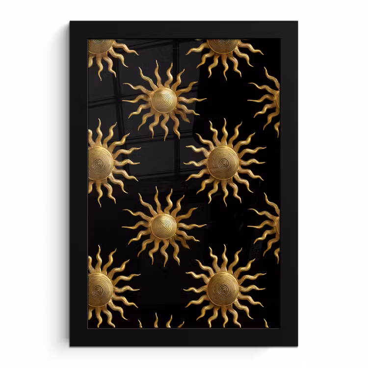 Poster met lijst - Zon - Patroon - Luxe - Goud - Zwart — 1