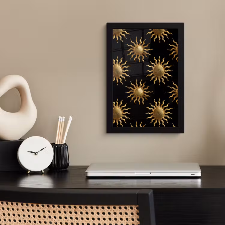 Poster met lijst - Zon - Patroon - Luxe - Goud - Zwart — 3
