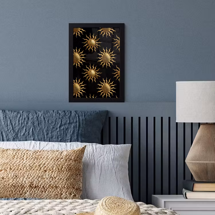 Poster met lijst - Zon - Patroon - Luxe - Goud - Zwart — 4