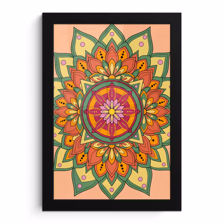 Poster met lijst - Mandala - Bloemen - Abstract - Kleurrijk — 1