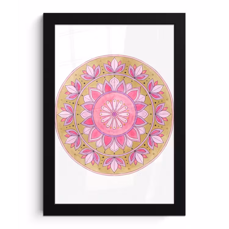 Poster met lijst - Mandala - Patroon - Kunst - Aquarel - Roze — 1