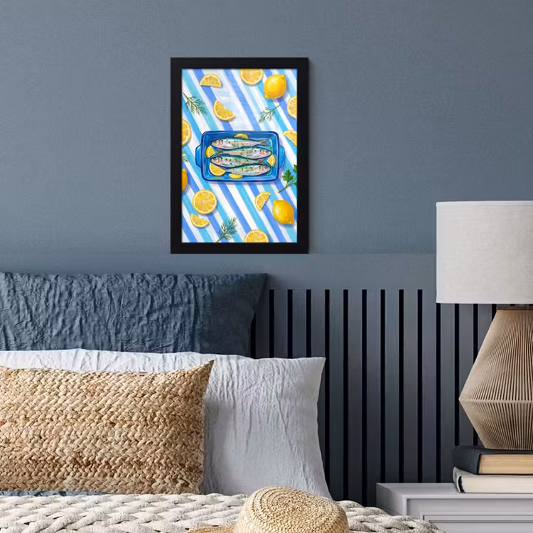Poster met lijst - Vis - Citroen - Kruiden - Eten - Blauw — 4