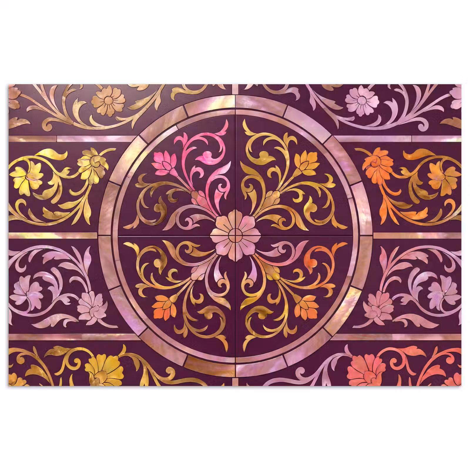 Poster - Patroon - Floraal - Oosters - Paars - Goud — 1