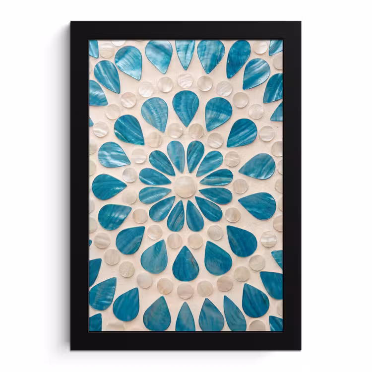 Poster met lijst - Patroon - Mozaïek - Schelpen - Abstract - Turquoise — 1