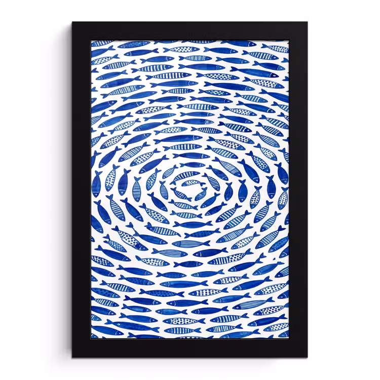 Poster met lijst - Vis - Patroon - Onderwater - Abstract - Blauw — 1