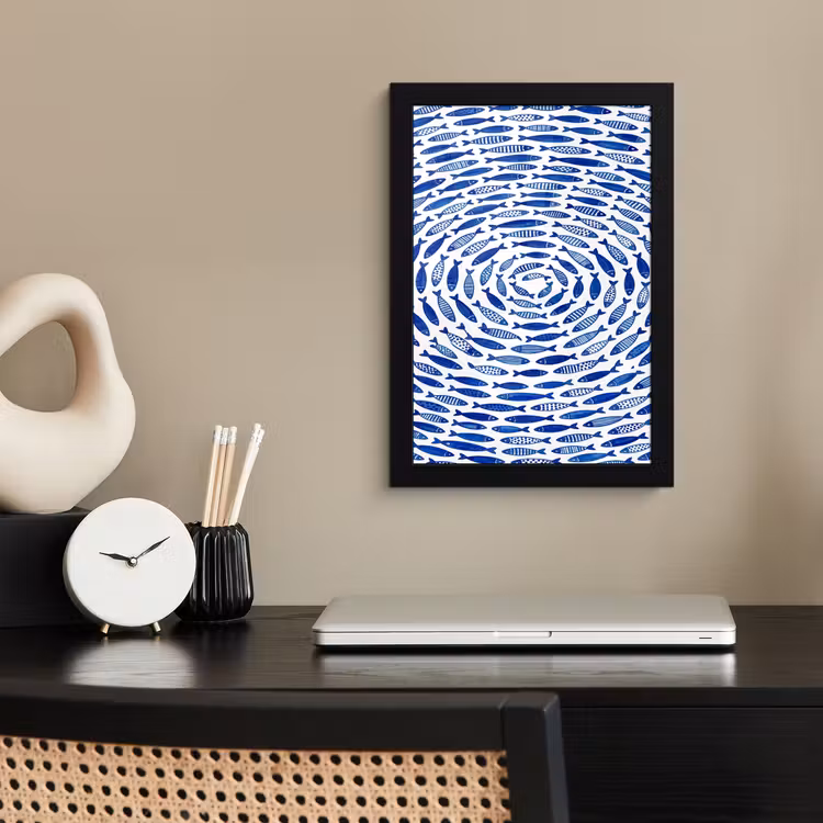 Poster met lijst - Vis - Patroon - Onderwater - Abstract - Blauw — 3