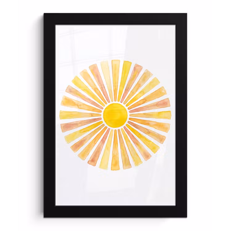Poster met lijst - Zon - Stralen - Aquarel - Geel - Abstract — 1