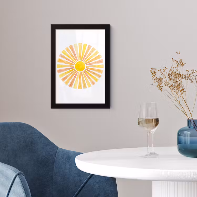 Poster met lijst - Zon - Stralen - Aquarel - Geel - Abstract — 2