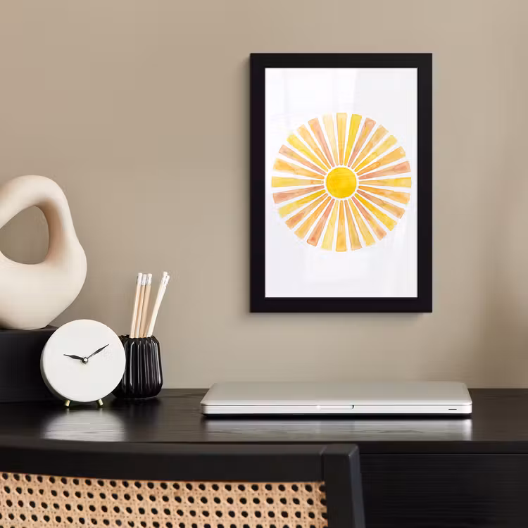 Poster met lijst - Zon - Stralen - Aquarel - Geel - Abstract — 3