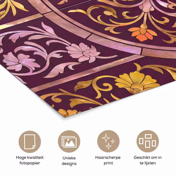 Poster - Patroon - Floraal - Oosters - Paars - Goud — 5