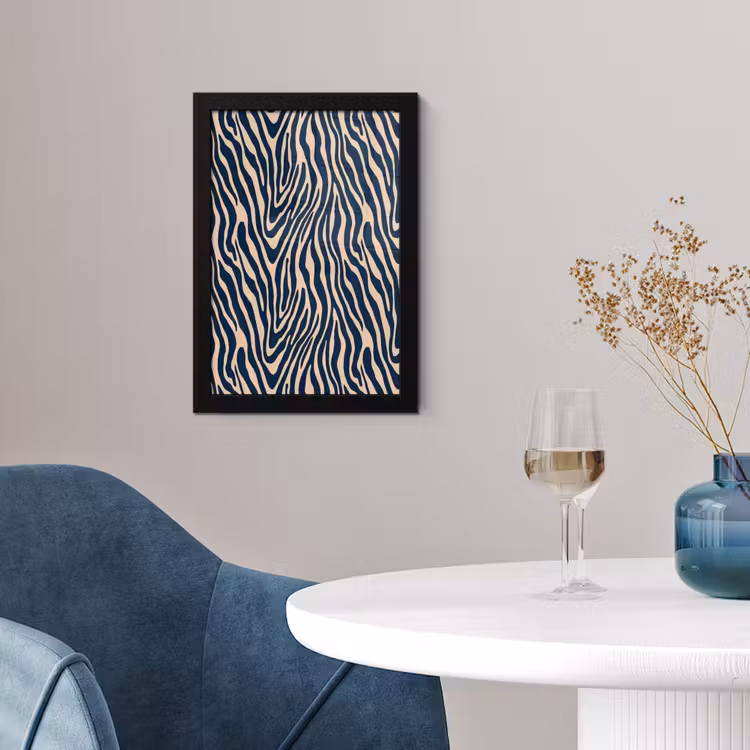 Poster met lijst - Zebra - Patroon - Blauw - Beige — 2