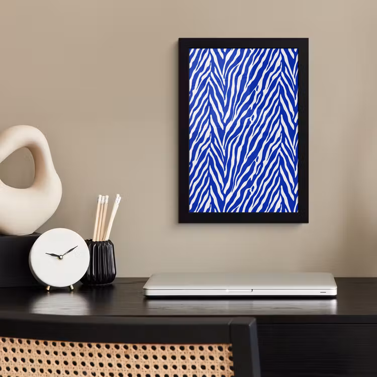 Poster met lijst - Zebra - Patroon - Kobalt - Blauw — 3