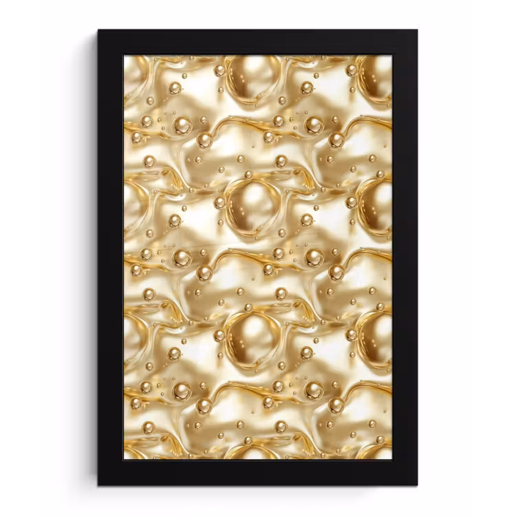 Poster met lijst - Vloeibaar - Druppels - Goud — 1