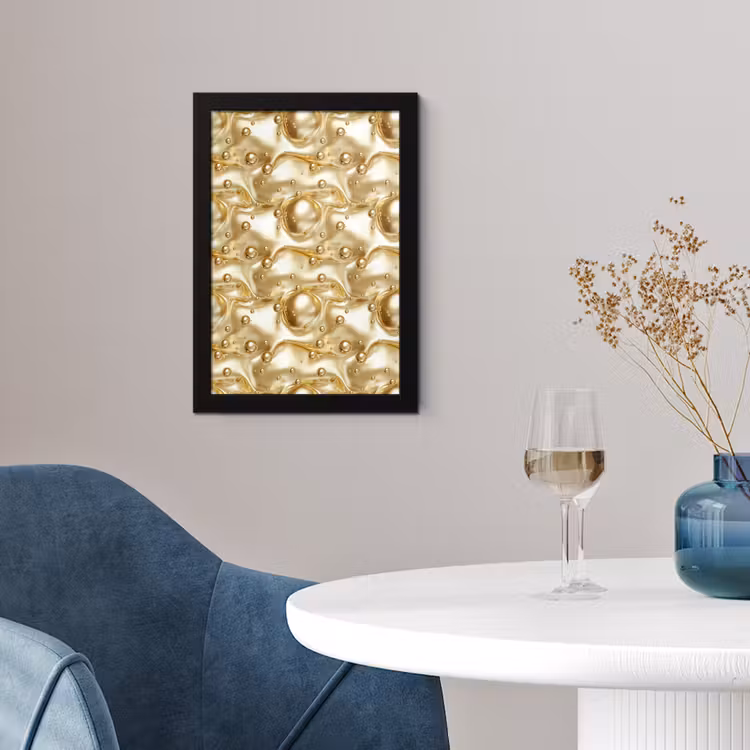 Poster met lijst - Vloeibaar - Druppels - Goud — 2