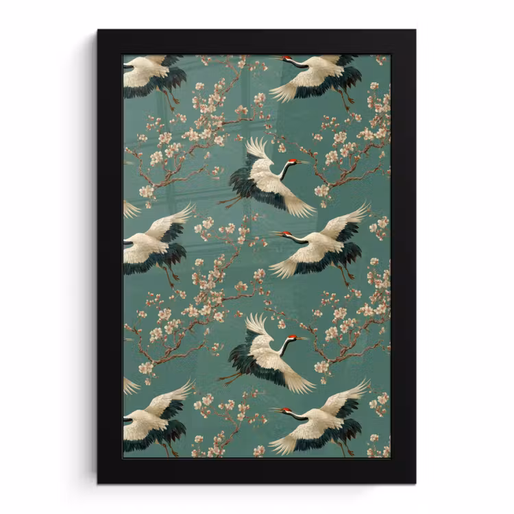 Poster met lijst - Kersenbloesem - Kraamvogels - Groen — 1