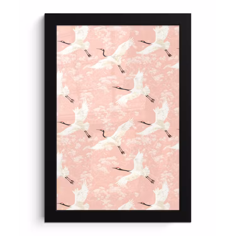 Poster met lijst - Kraanvogels - Bloesem - Roze — 1