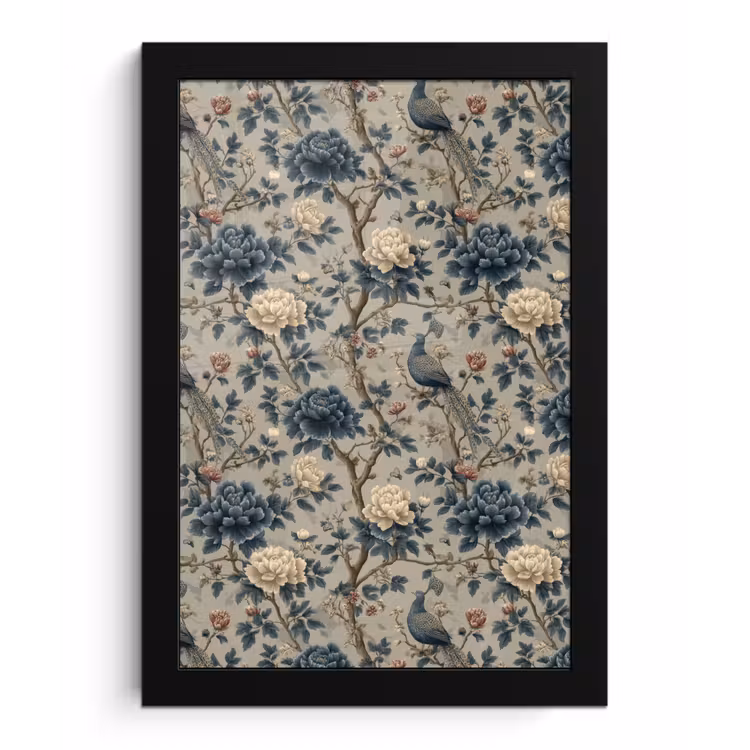 Poster met lijst - Pauw - Bloemen - Blauw — 1