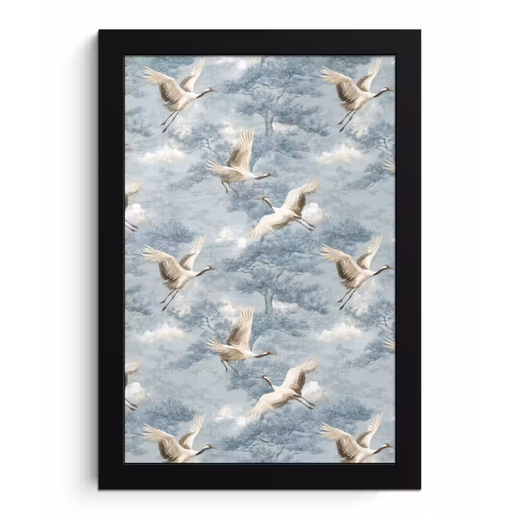 Poster met lijst - Wolken - Kraanvogels - Blauw — 1