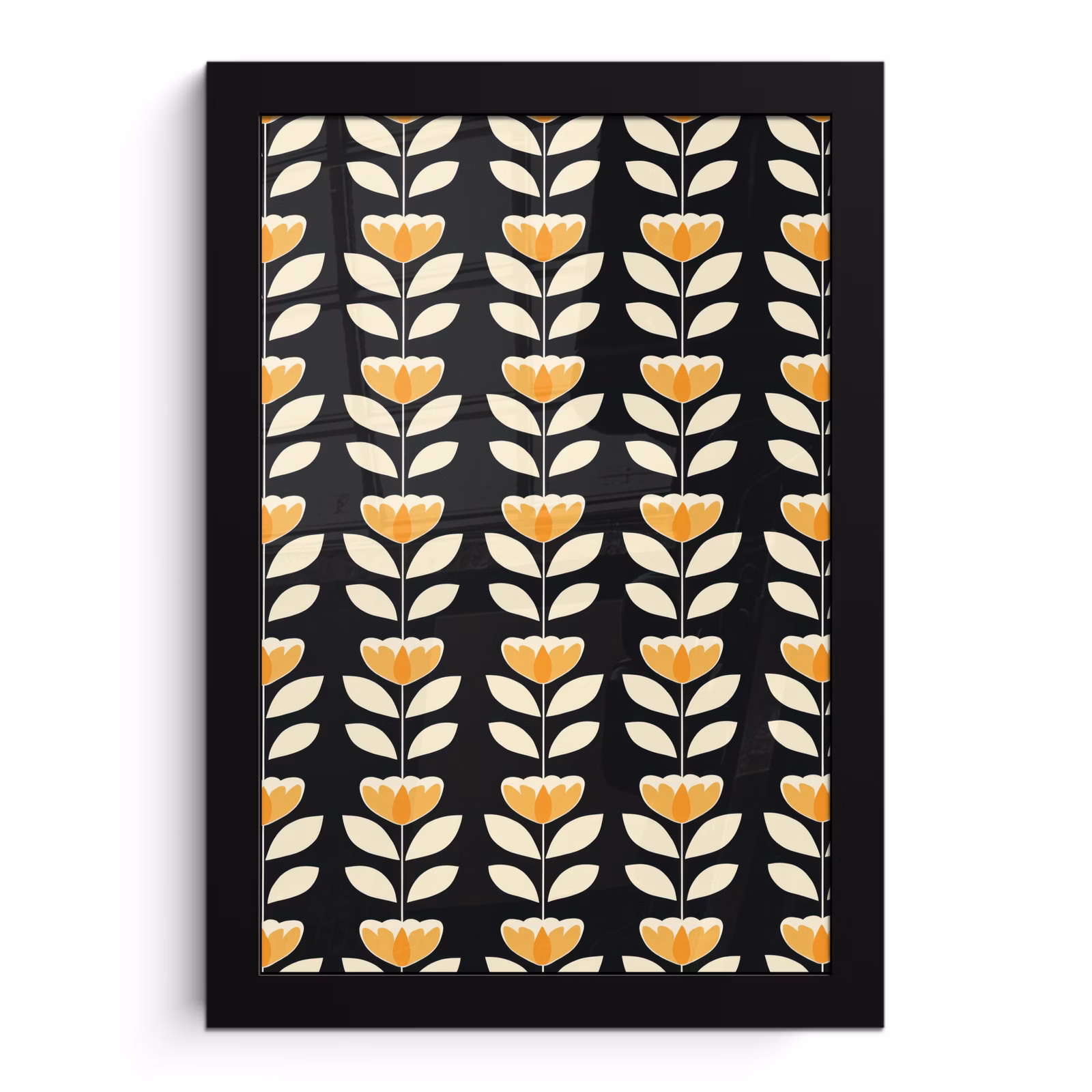 Poster met lijst - Retro - Bloem - Zwart - Okergeel — 1