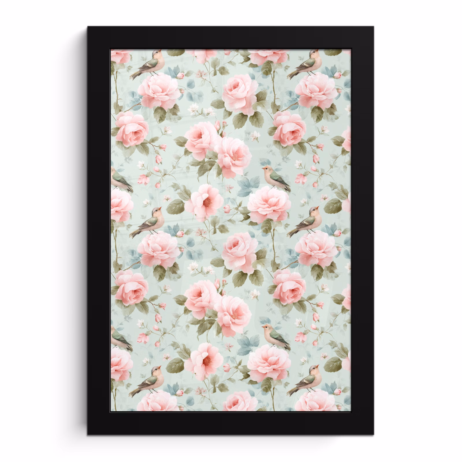 Poster met lijst - Rozen - Vogels - Pastel - Kleurrijk — 1