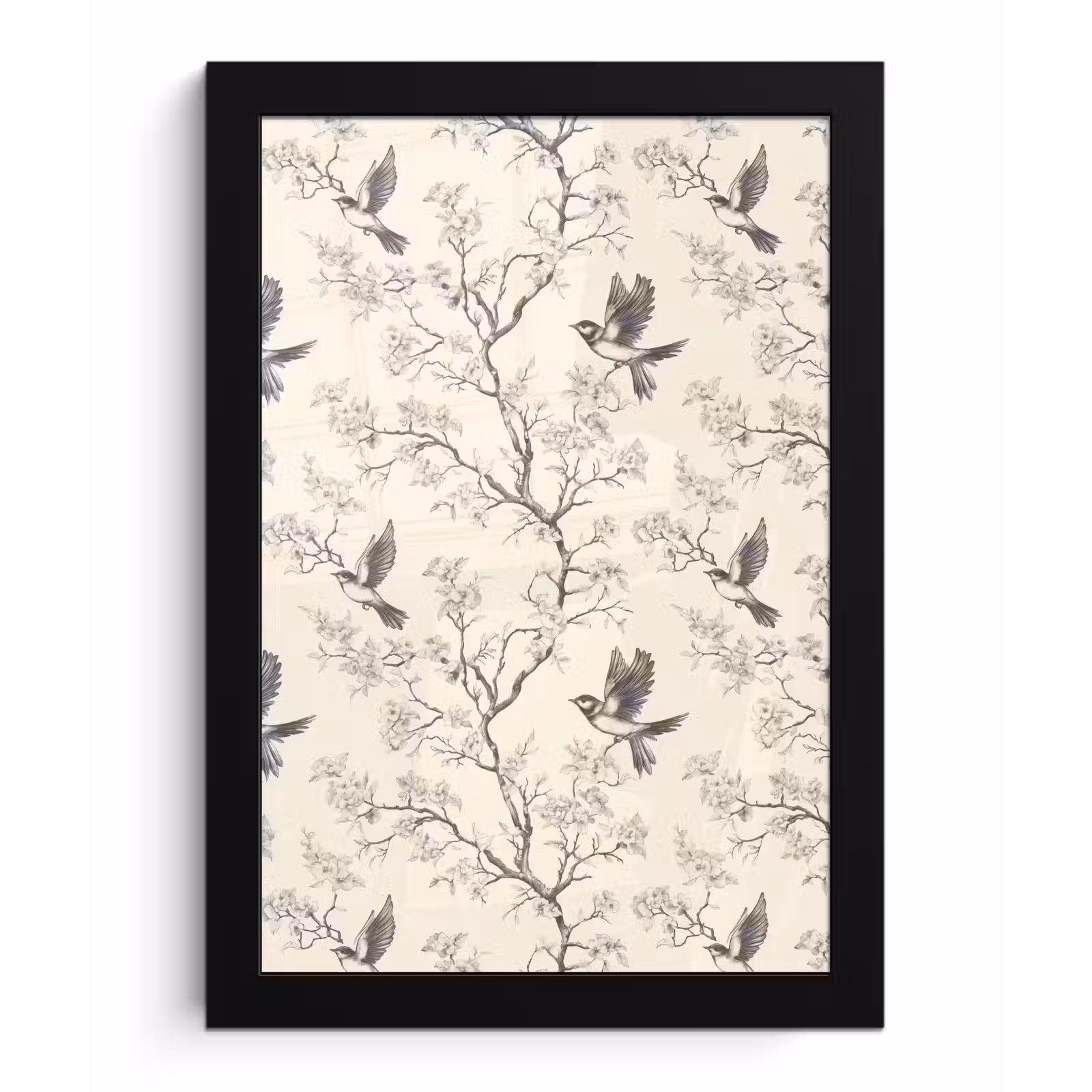 Poster met lijst - Takken - Vogels - Beige — 1
