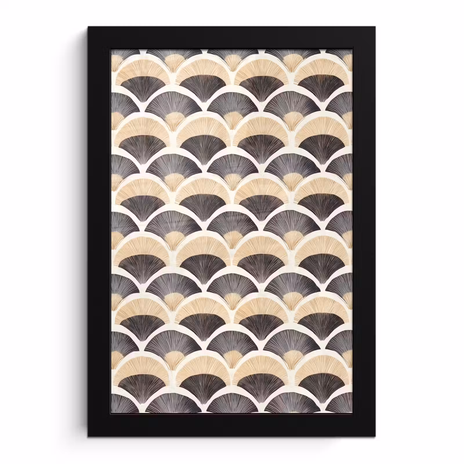 Poster met lijst - Waaier - Patroon - Zwart - Beige — 1